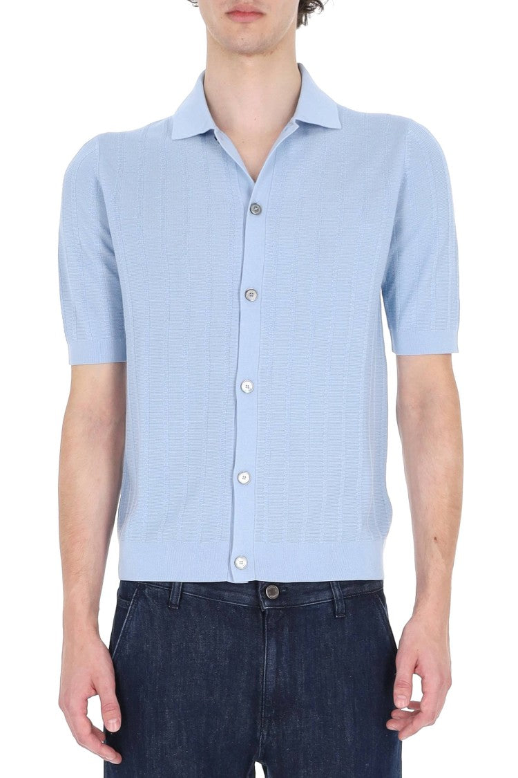 Ballantyne Blue Textured Cotton Polo Shirt