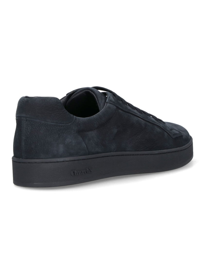Church's Navy Textured Leather Low-Top Sneakers With Rounded Toe Design
