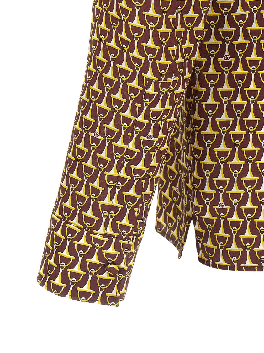 Gucci Crêpe De Chine Silk Shirt With Horsebit Print And Subtle Sheen