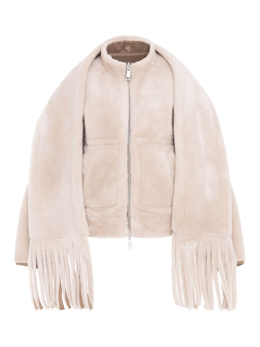 Urbancode Reversible Bomber Jacket With Attached Fringed Scarf