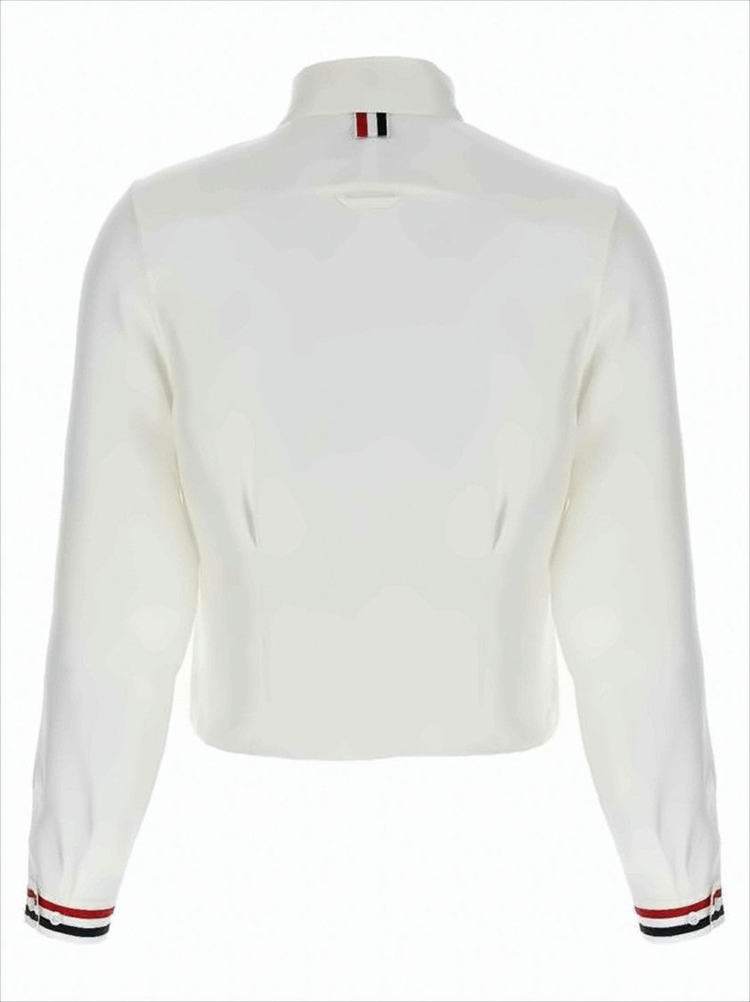 Thom Browne Cropped Silk Blouse With Elegant Bow And Striped Accents