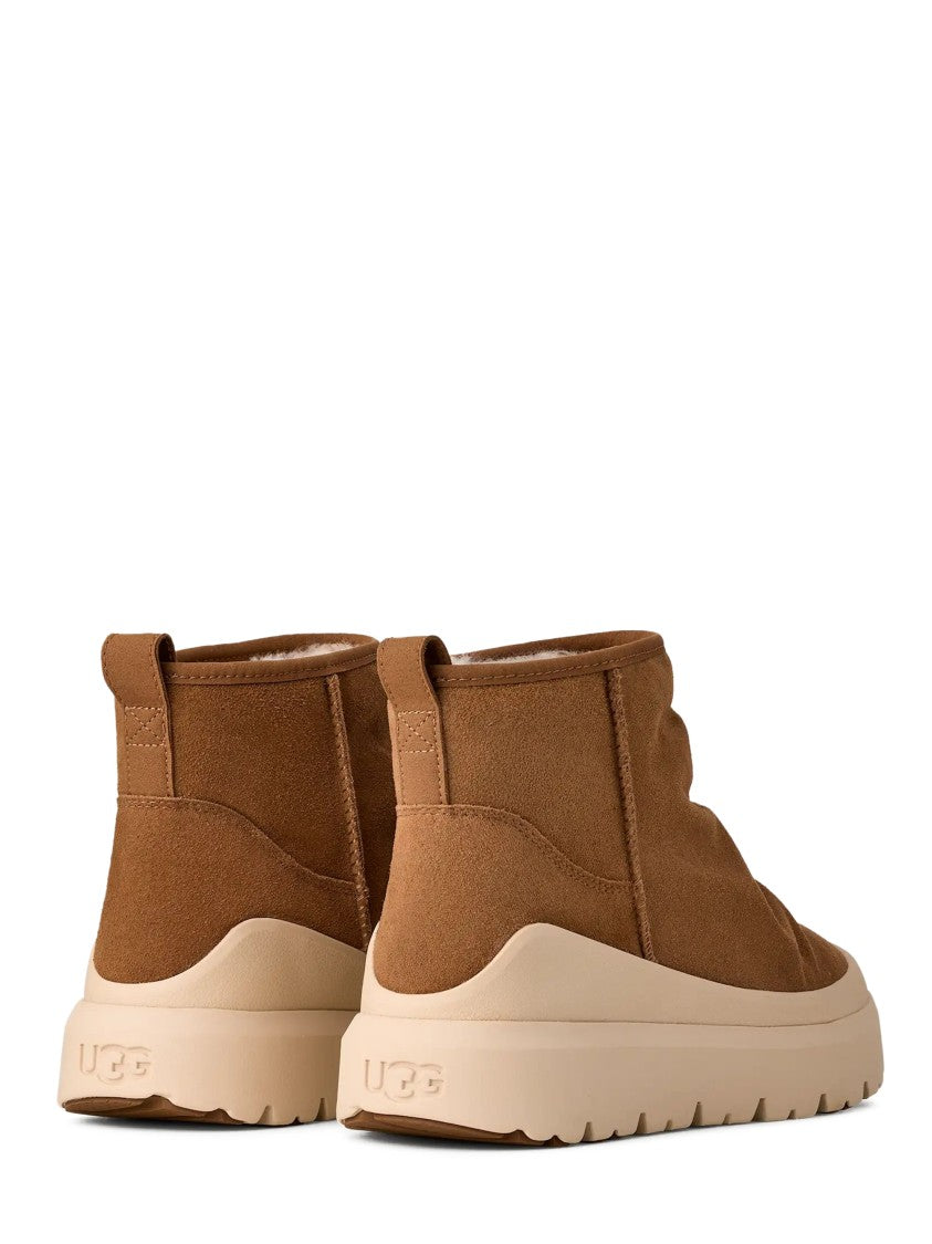 Ugg Mid-Height Ruched Leather Boots With Sole