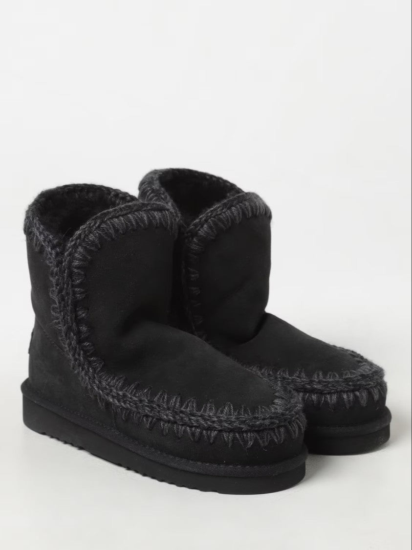 Mou Glitter-Embellished Black Sheepskin Ankle Boots