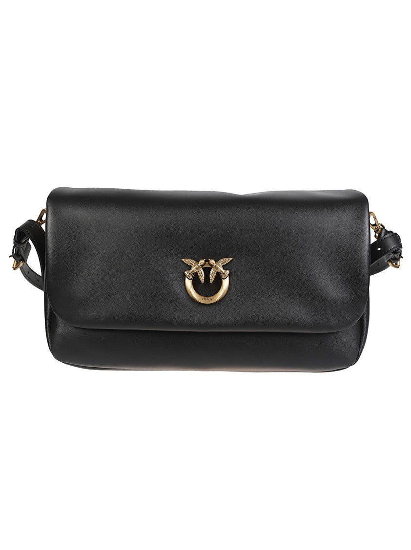 Pinko Click Soft Baguette Black Leather Shoulder Bag