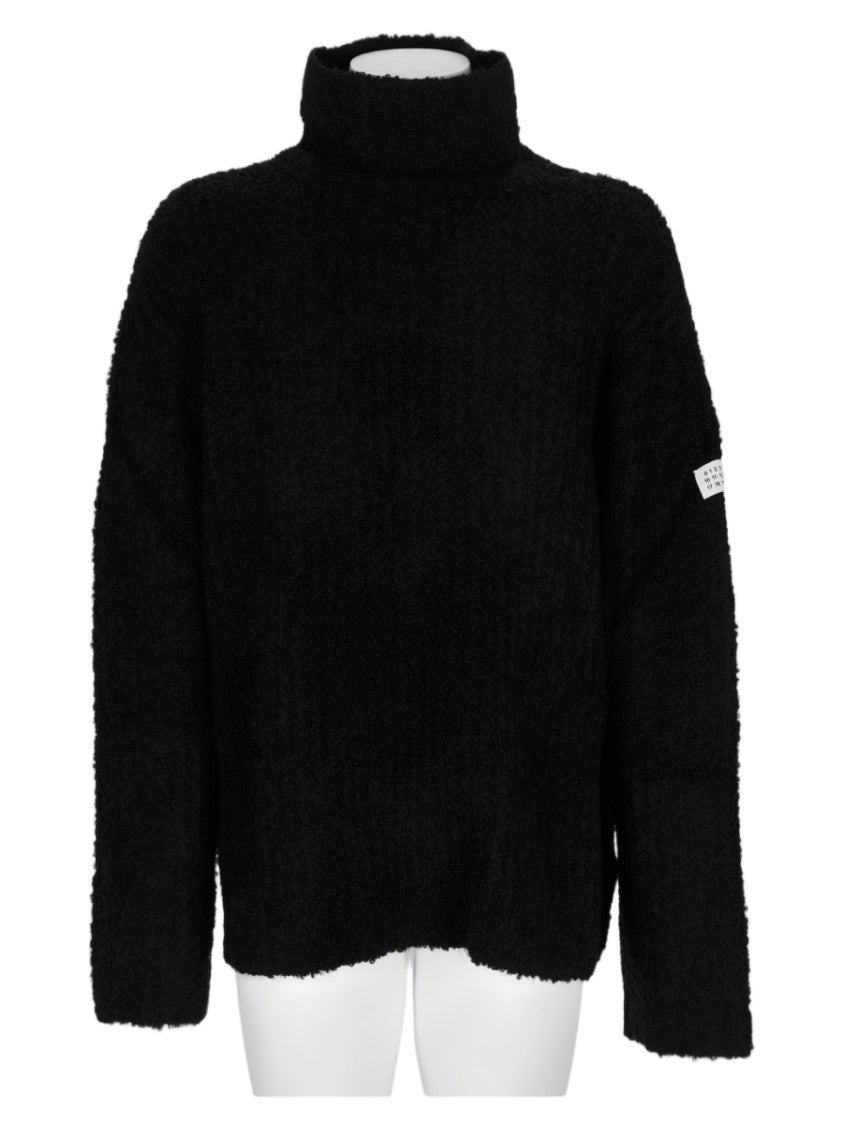 Mm6 By Maison Margiela Black High Turtleneck Textured Sweater