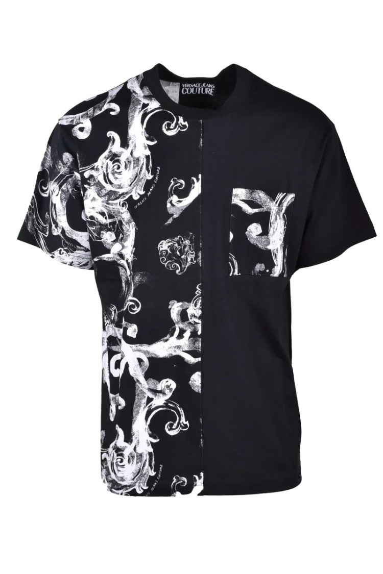 Versace Jeans Couture Black White Baroque Cotton T-Shirt