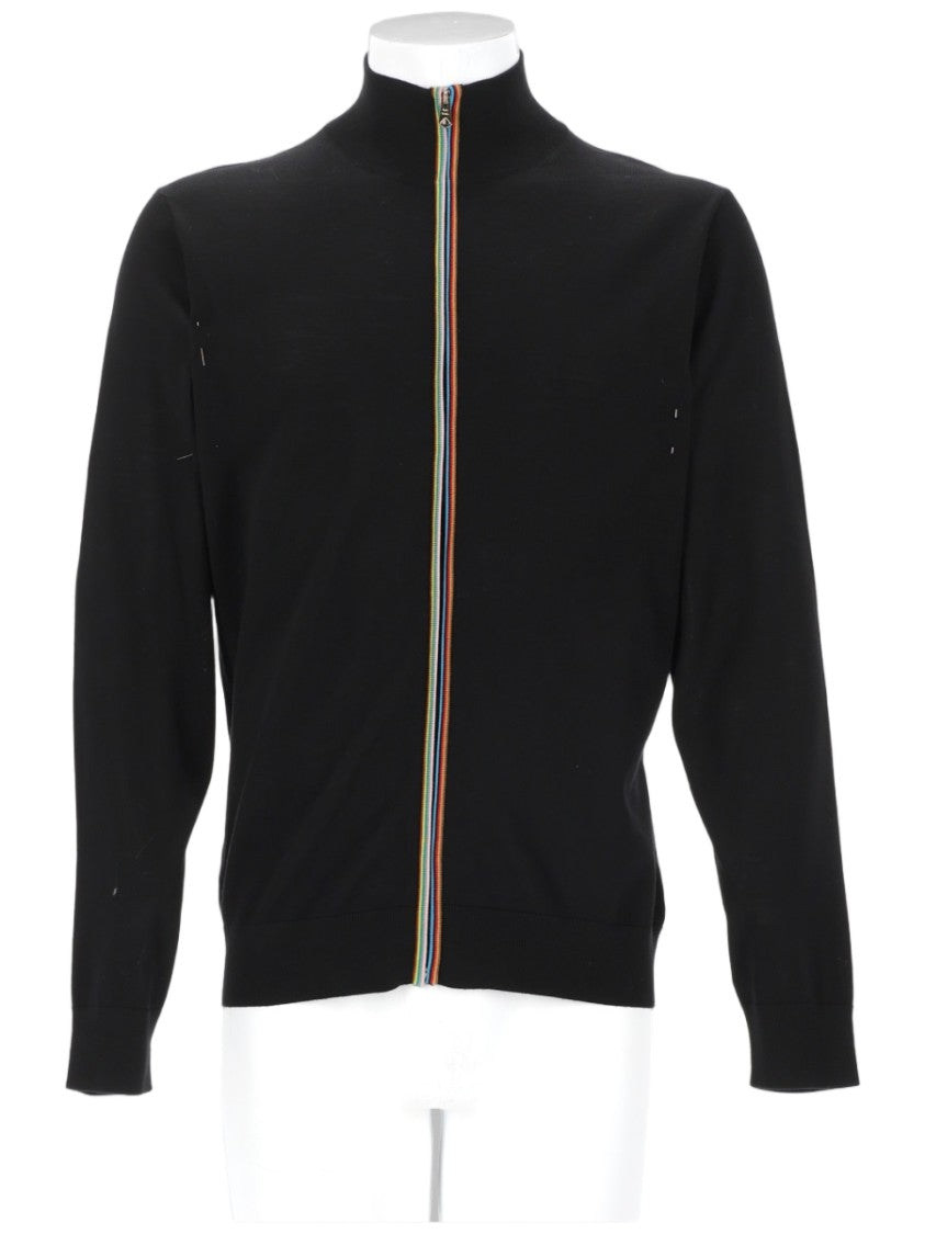 Paul Smith Full-Zip Black Cardigan With Multicolored Stripe Detail