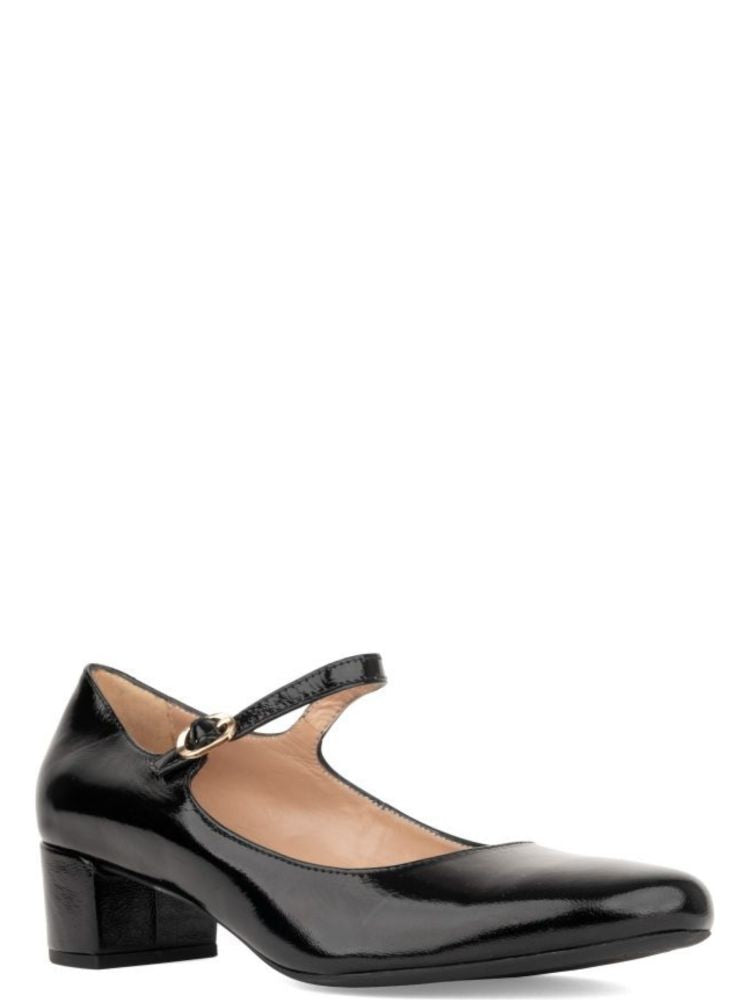 Sergio Moretti Black Glossy Buckle Leather Low-Heel Pumps