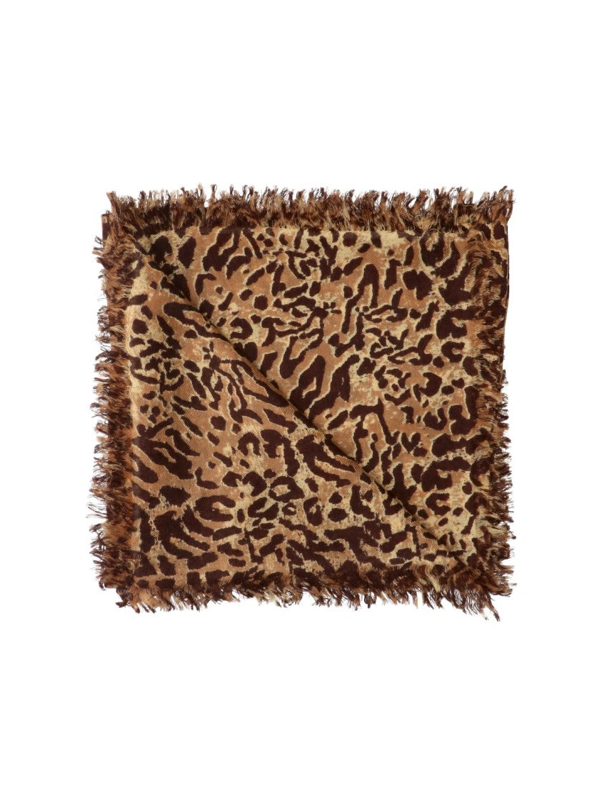 Isabel Marant Alecia Multicolor Animal Print Fringed Cashmere-Wool Scarf