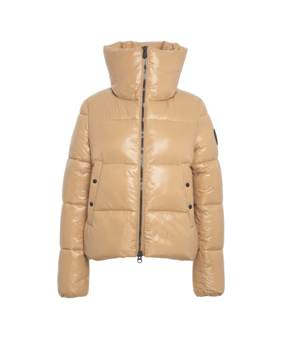 Save The Duck High-Collar Quilted Puffer Jacket With Glossy Finish