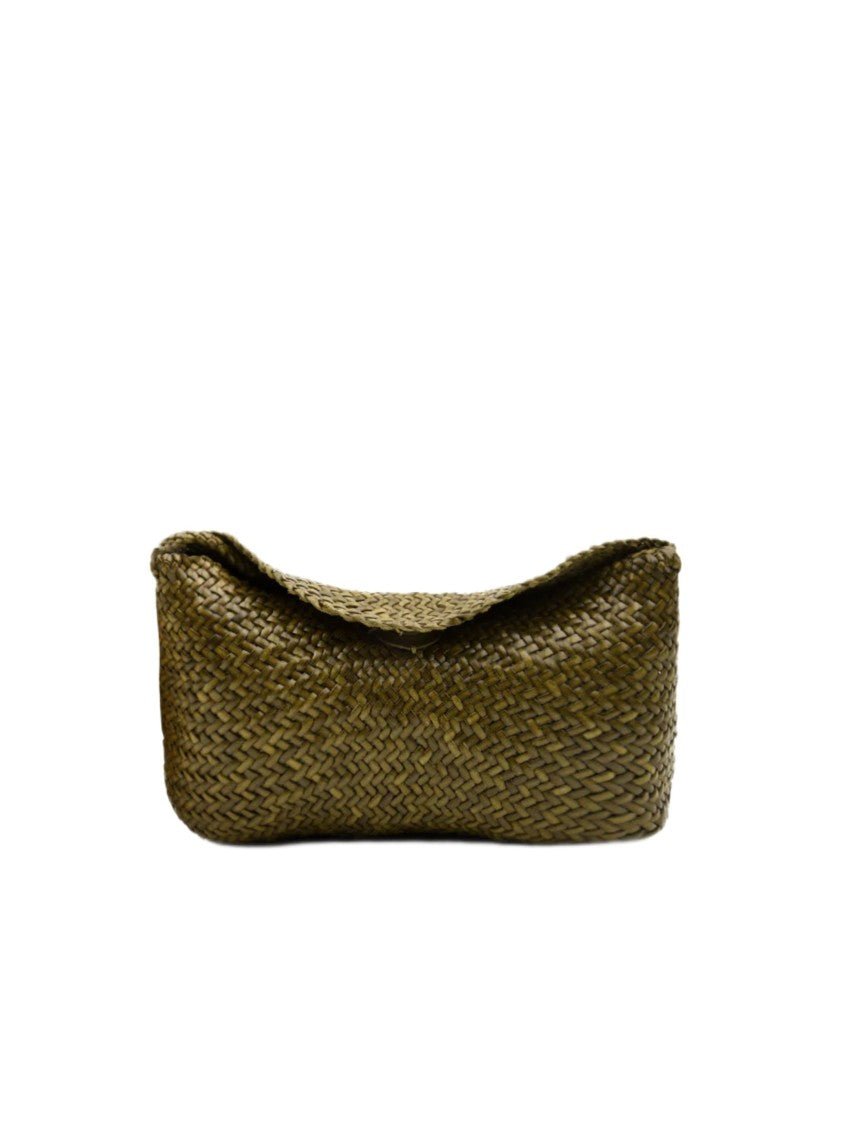 Dragon Diffusion Diagonal Woven Khaki Shoulder Bag With Flap Closure