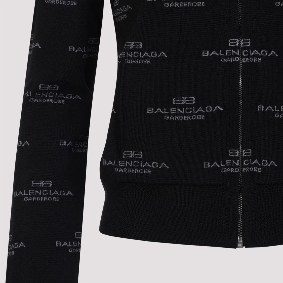 Balenciaga Black Wool All-Over Zip-Up Cardigan