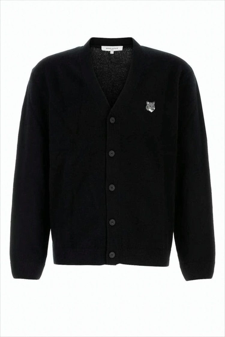 Maison Kitsuné Cropped Black Lambswool Cardigan