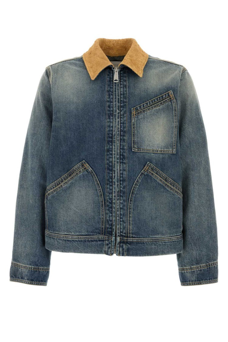 Alexander Mcqueen Faded Blue Denim Jacket With Contrasting Collar