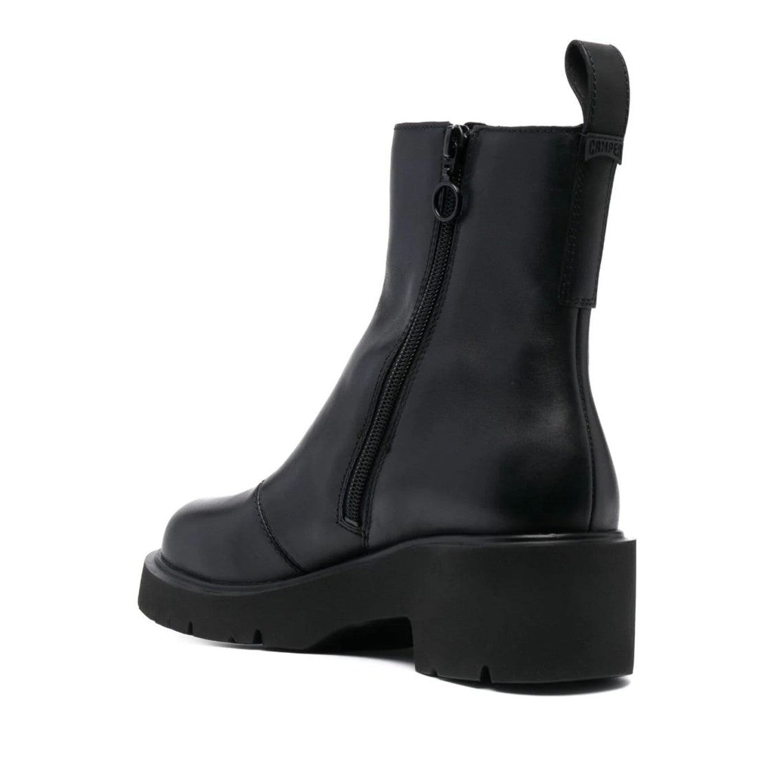 Camper Black Milah Minimalist Sturdy Block Heel Leather Ankle Boots