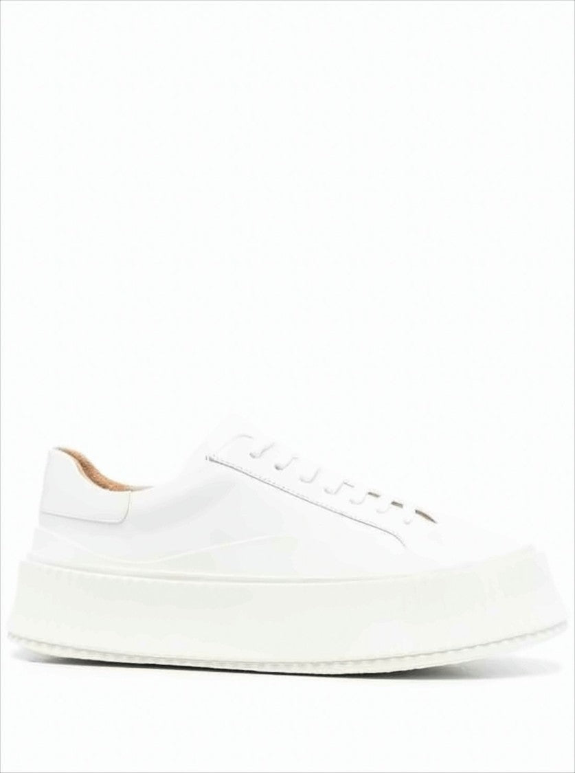 Jil Sander Minimalist Calfskin Leather Sneakers With Textured Rubber Sole
