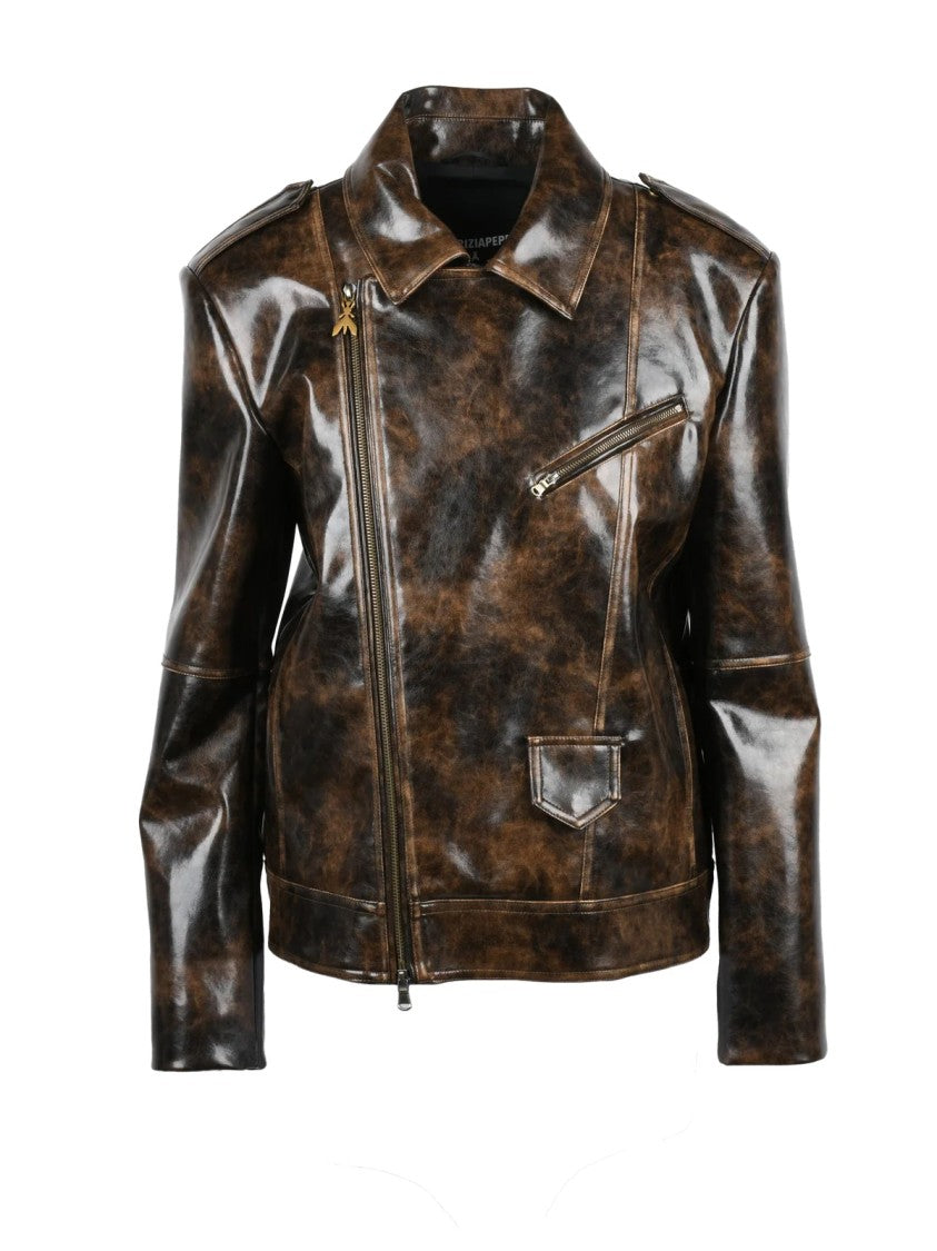 Patrizia Pepe Black Polyurethane Zip Biker Coat