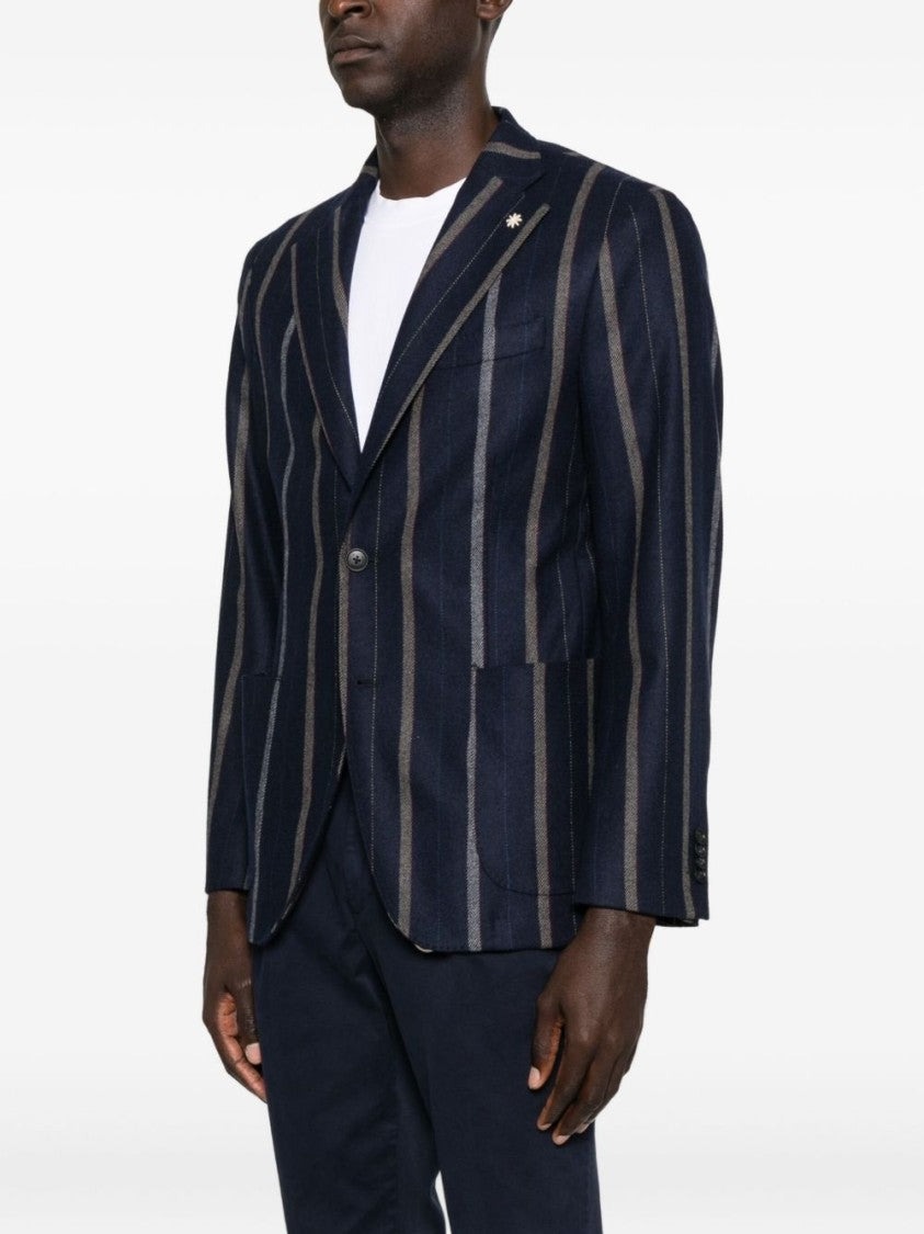 Manuel Ritz Pinstriped Tailored Navy Wool Blend Jacket