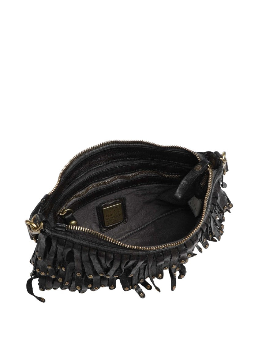 Campomaggi Fringed Leather Shoulder Bag With Adjustable Strap And Gold Accents