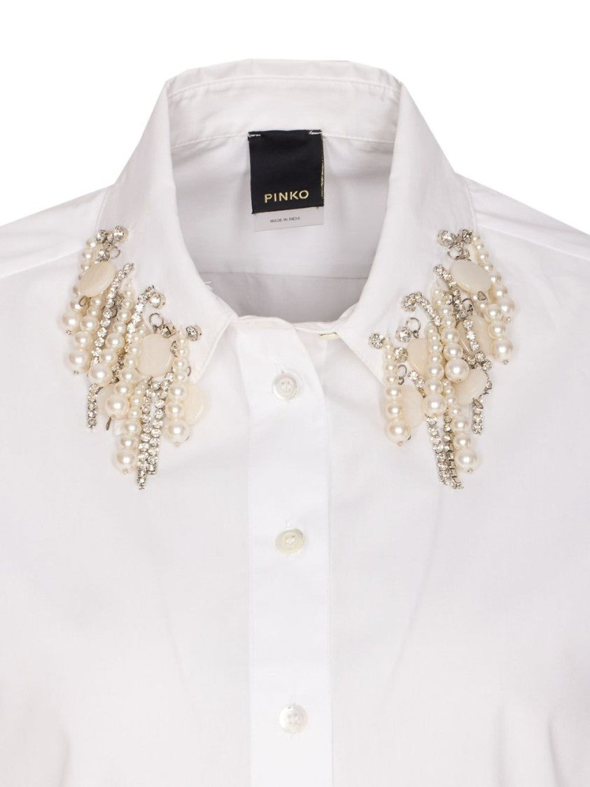 Pinko Cropped White Button-Up Shirt