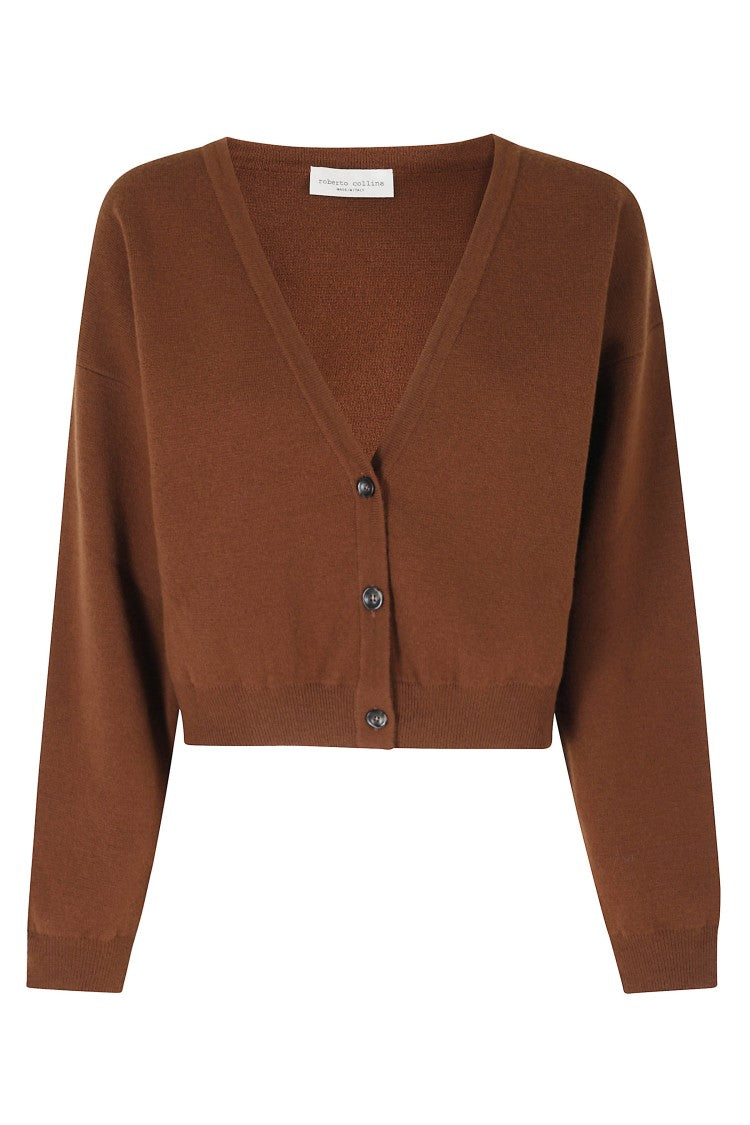 Roberto Collina Burnt V-Neck Boxy Merino Wool Cardigan