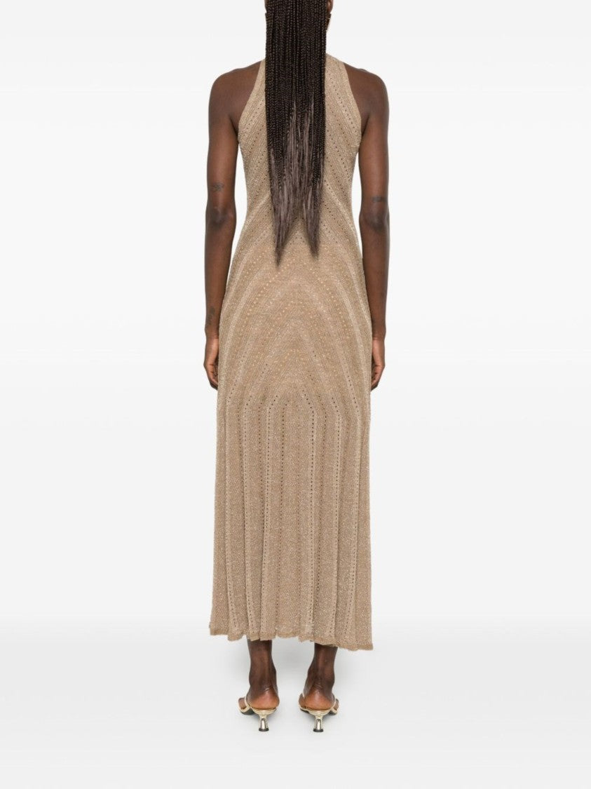 Twin-Set Geometric Textured Knit Midi Dress With High Neckline