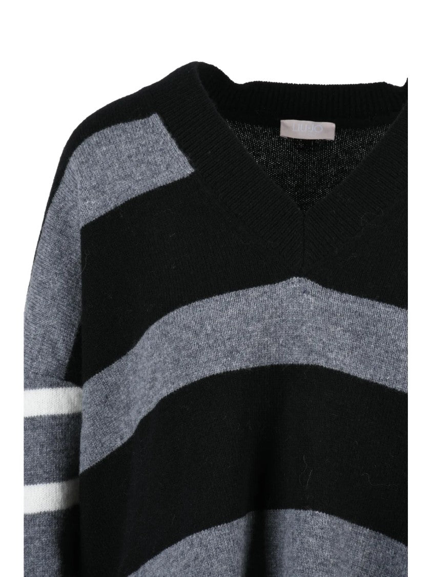 Liu Jo V-Neck Pullover In Multicolore Stripes With Relaxed Fit