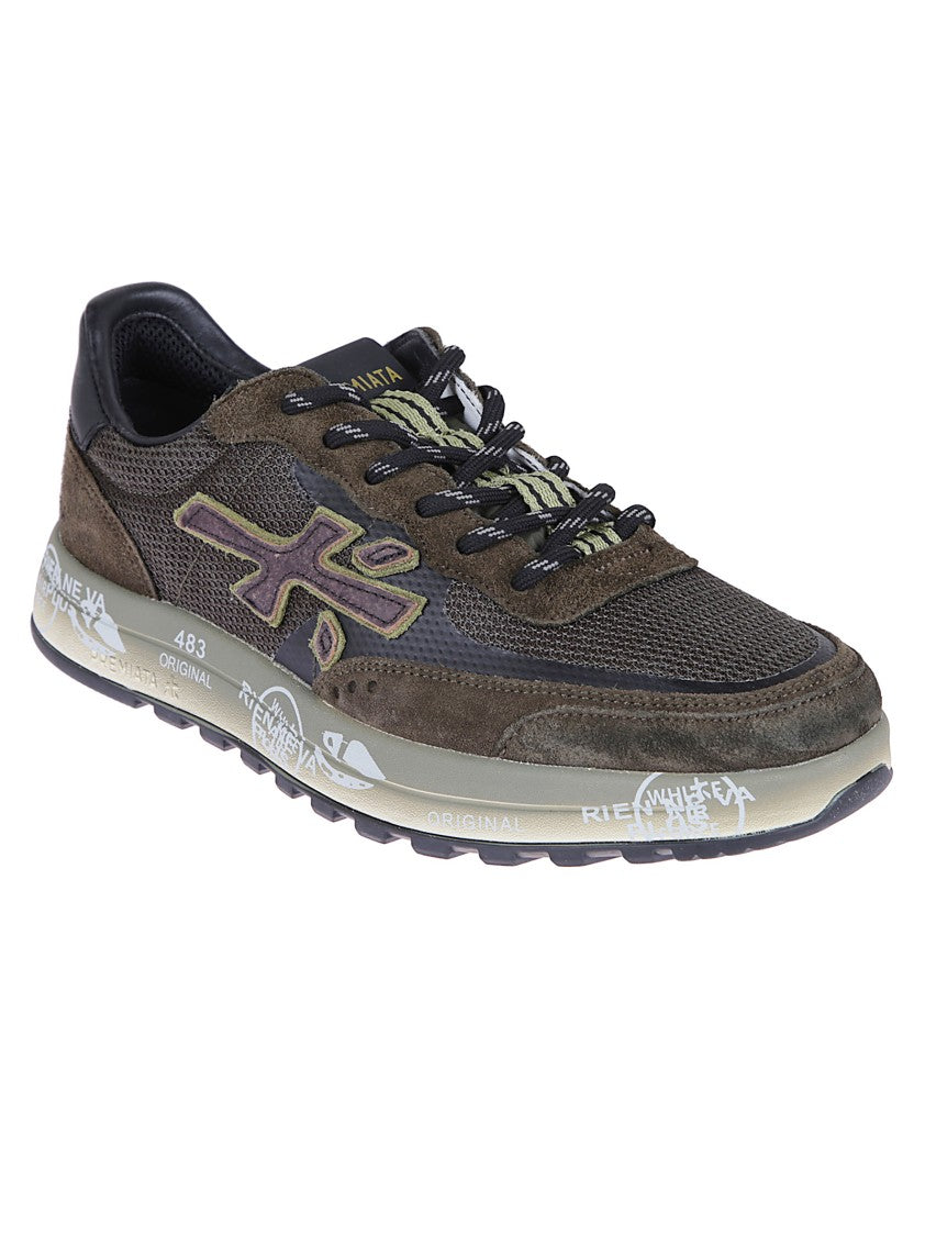 Premiata Low-Top Sneakers With Vintage Leather Accents And Textured Mesh Upper