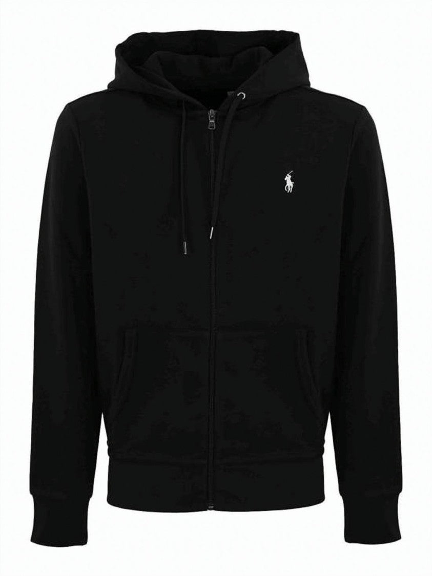 Polo Ralph Lauren Black Zip-Up Hoodie With Adjustable Drawstring And Embroidered Logo