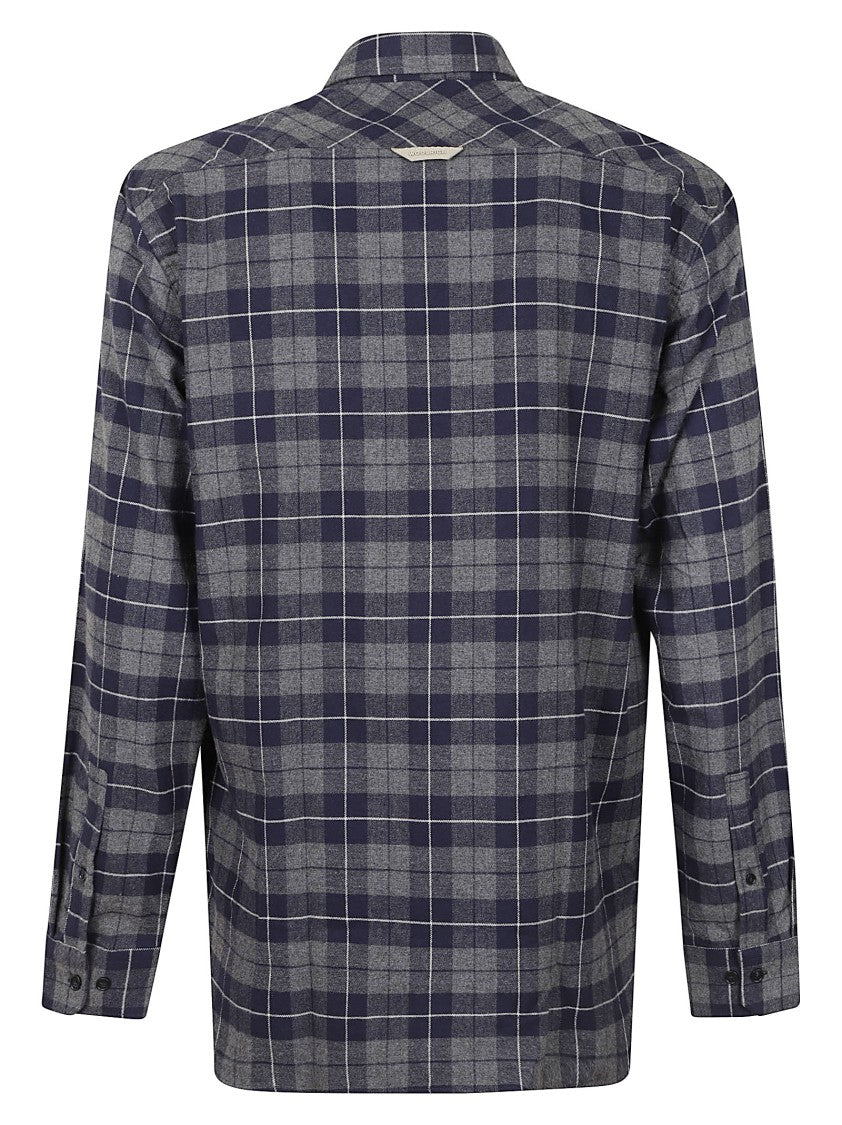 Woolrich Blue Plaid Cotton Flannel Shirt With Mother-Of-Pearl Buttons