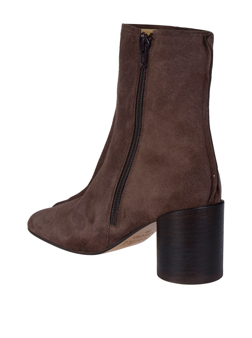 Mm6 By Maison Margiela Dark Brown Suede Block Heel Ankle Boots