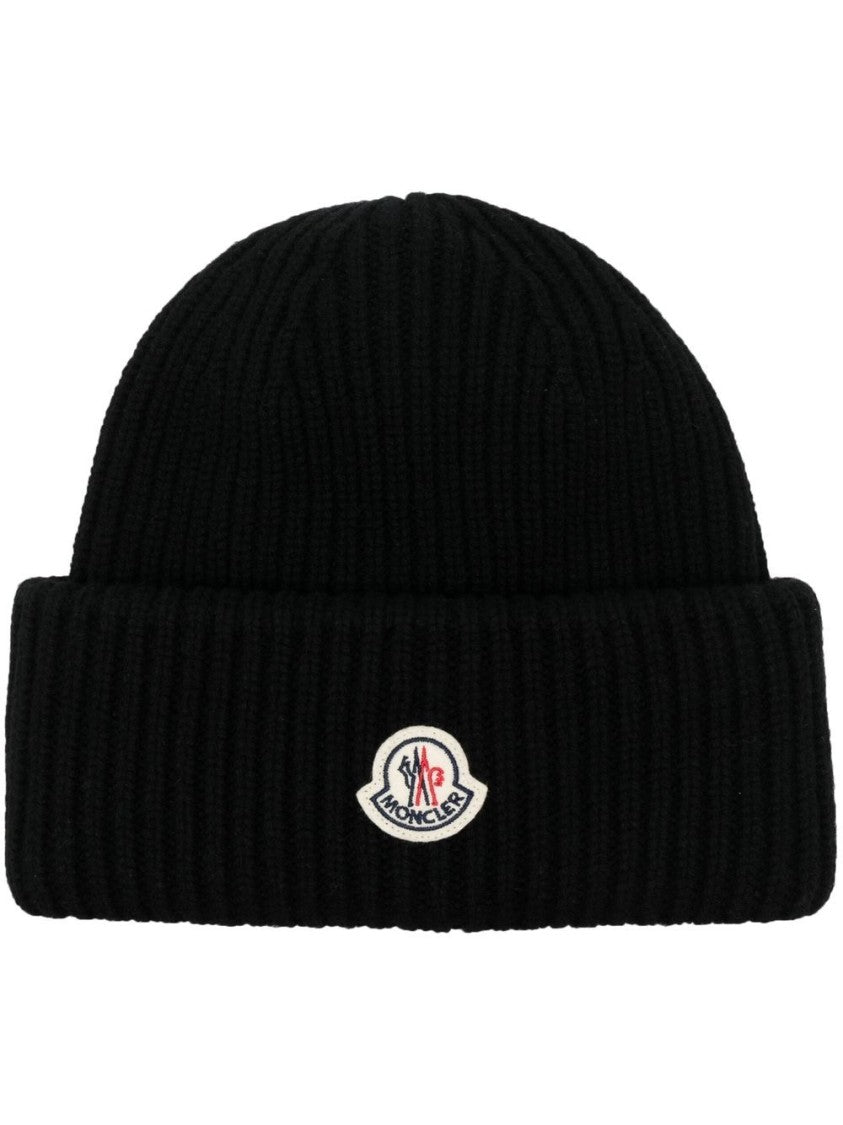Moncler Ribbed Black Wool And Cashmere Cap