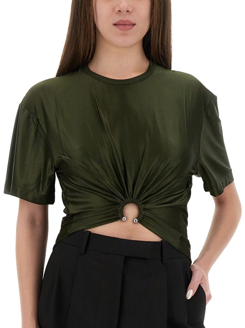 Rabanne Cropped T-Shirt With Knotted Front Detail