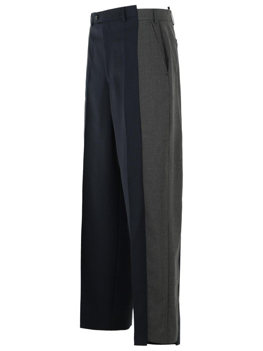 Maison Margiela Two-Tone Wool Trousers With Assembled Design And Pleated Front
