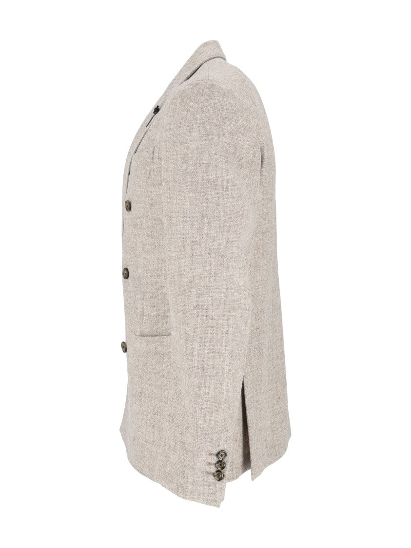 Lardini Textured Beige Double-Breasted Wool Jacket With Tailored Fit