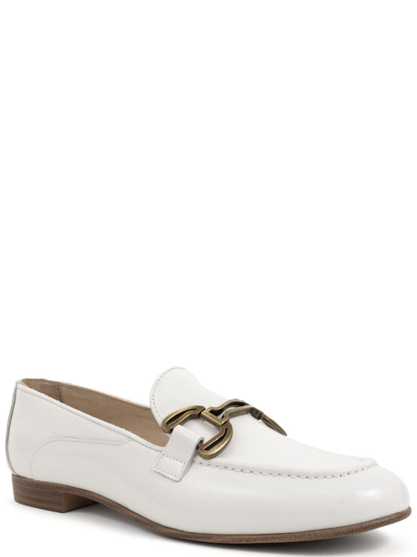 Sergio Moretti White Leather Loafers With Buckle Accent