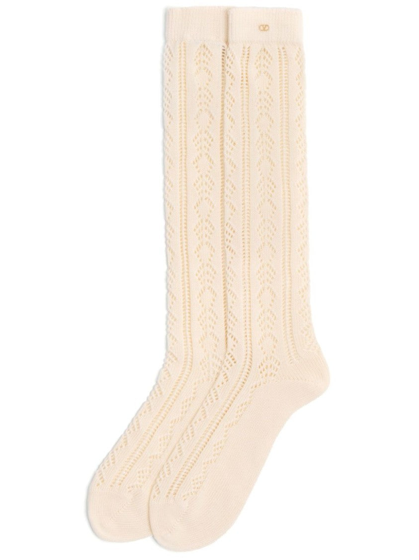 Valentino Ivory White Knitted Cotton Socks With Vlogo Signature