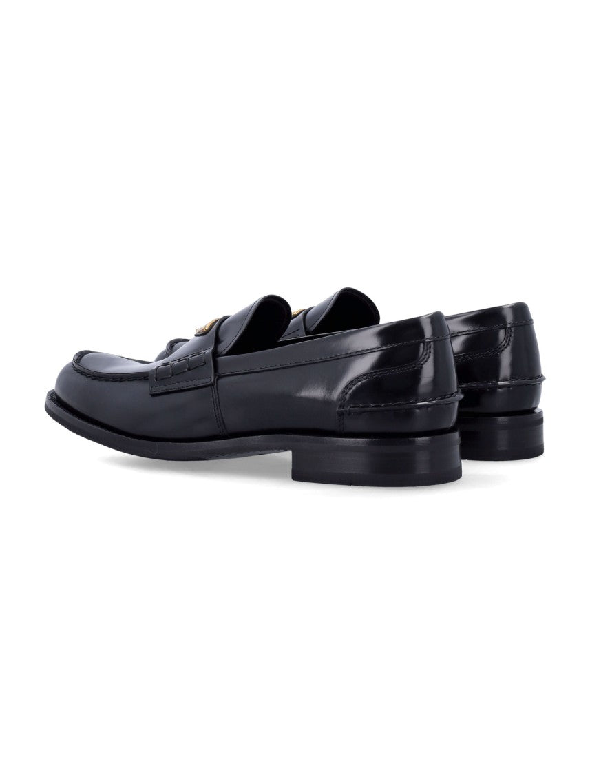 Prada Brushed Leather Loafers With Enameled Metal Logo