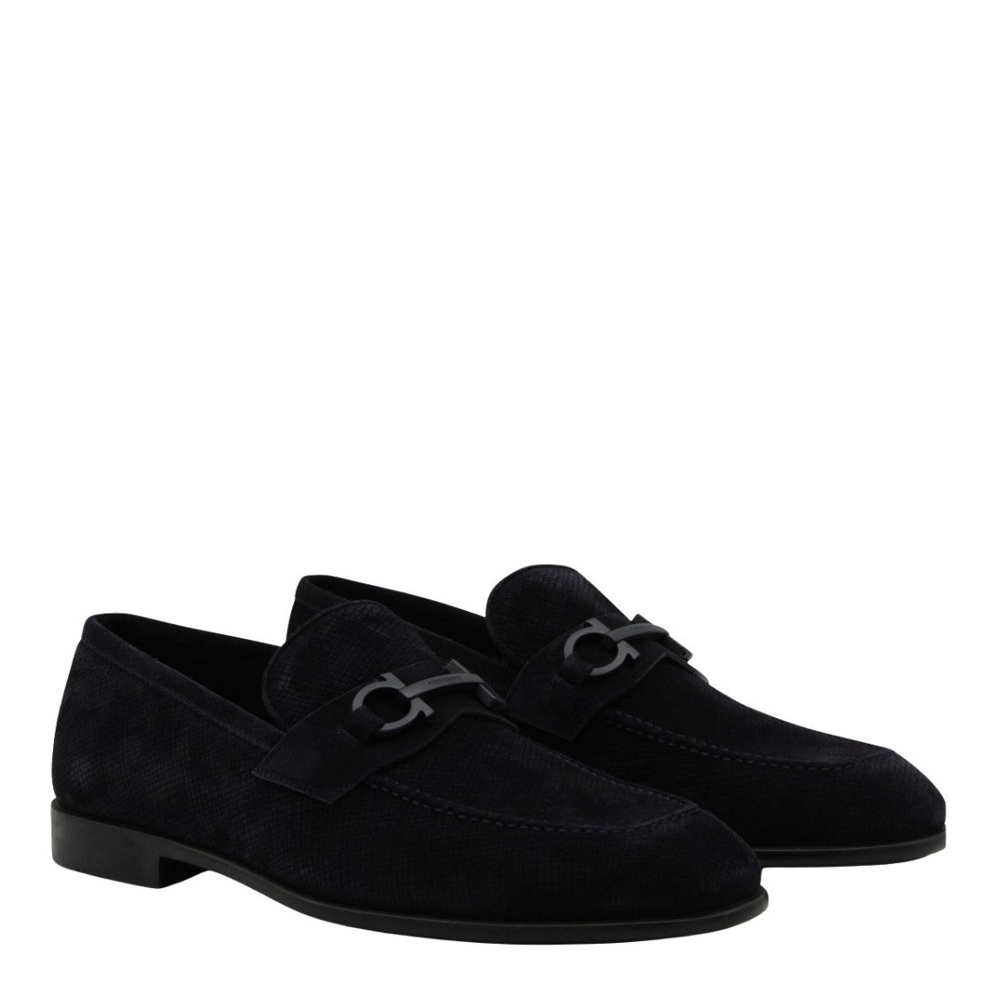 Ferragamo Textured Suede Black Flat Shoes