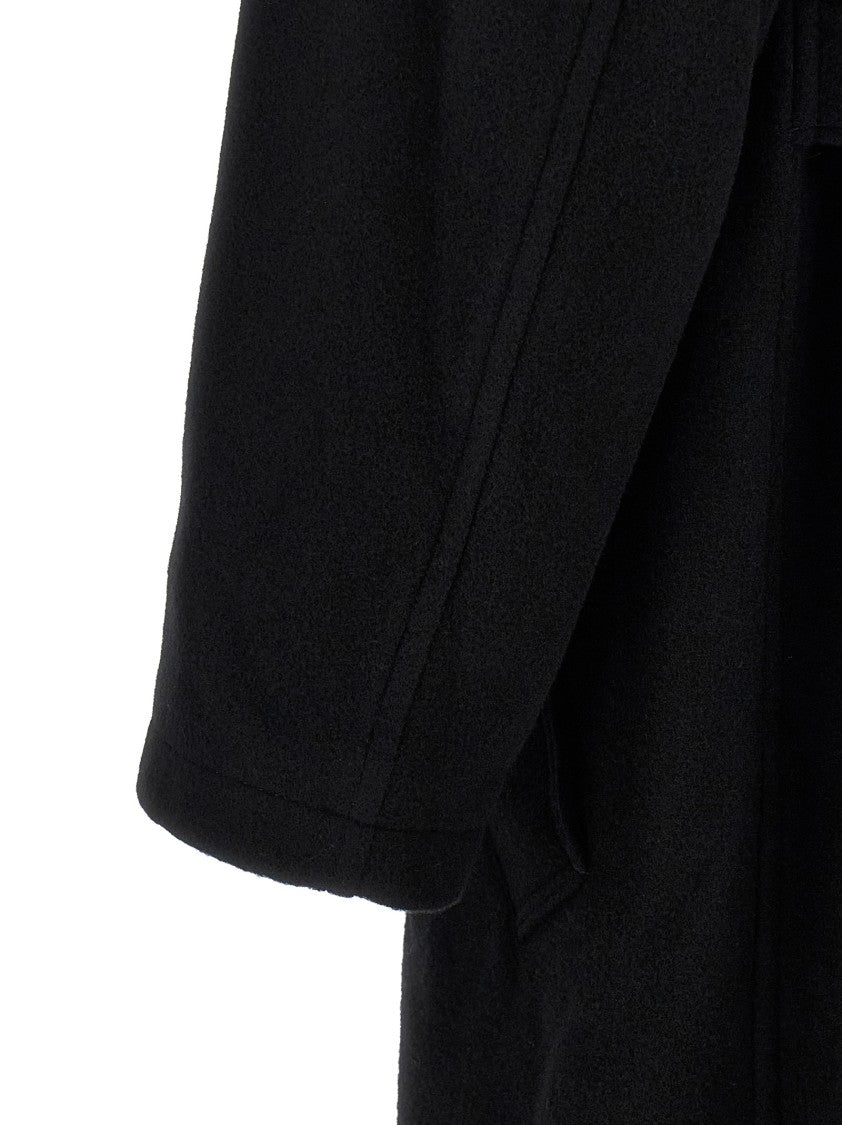 Yohji Yamamoto Hooded Wool Coat With Snap Button Closure