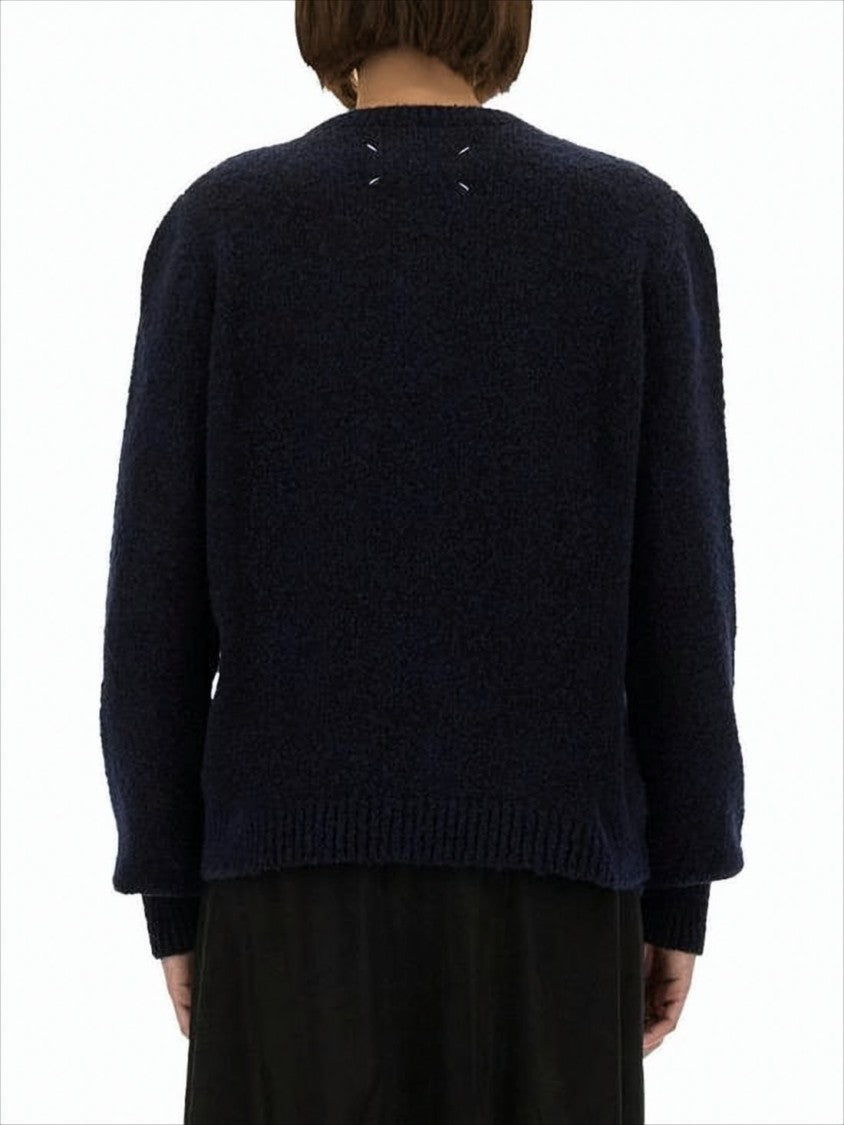Maison Margiela Plush Blue Knit Sweater With Puffed Shoulders