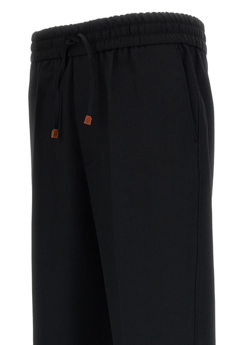 Drôle De Monsieur Tailored Black Drawstring Waist Trousers With Pressed Crease