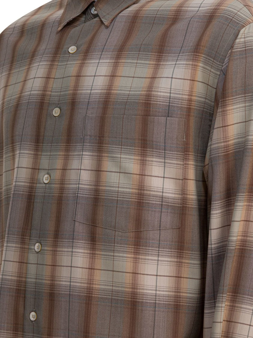 Auralee Earthy Check Wool Shirt With Classic Collar