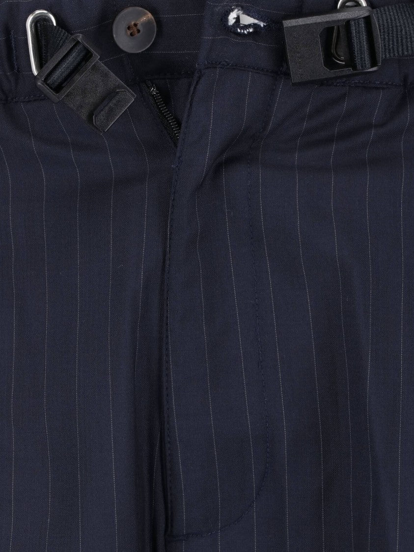 White Sand Black Pinstripe Straight-Leg Wool Trousers