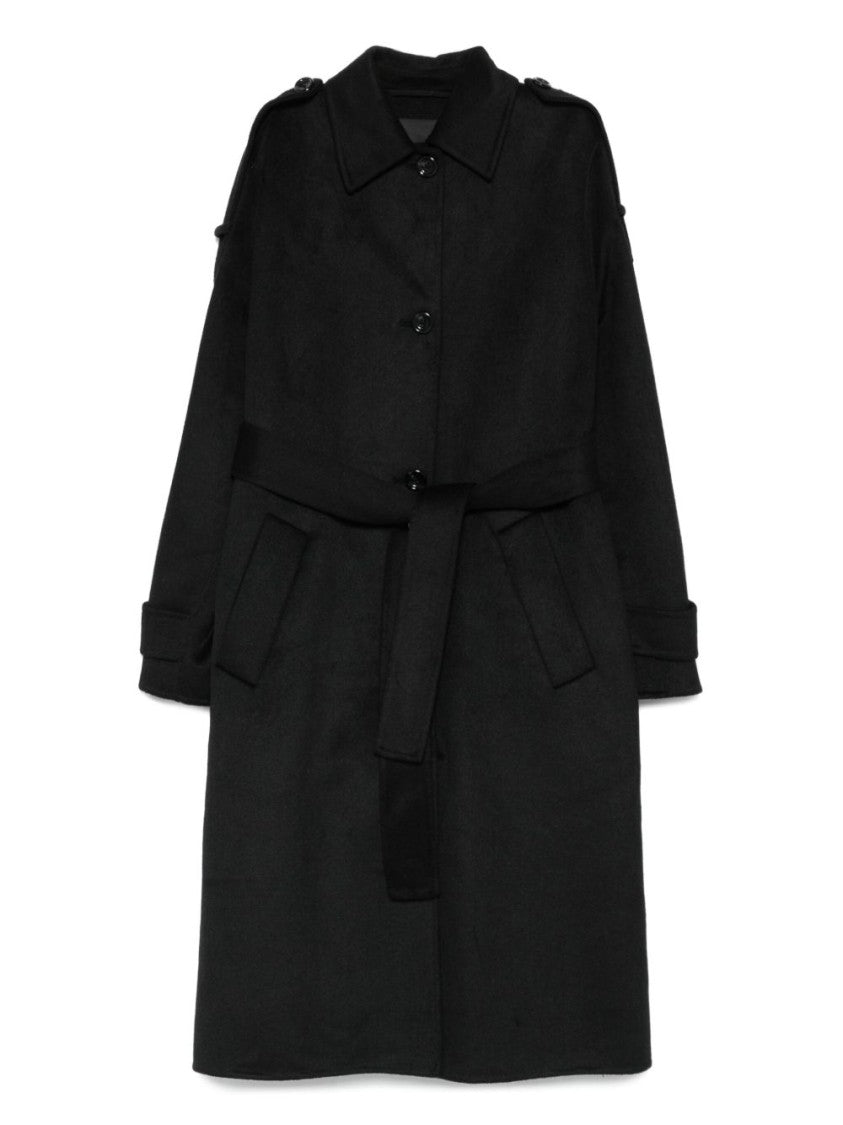 Liu Jo Mid-Length Black Coat With Decorative Fringe Detail