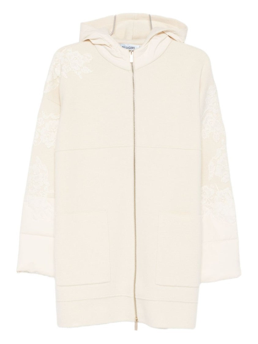 Blugirl Relaxed Fit Wool Coat With Embroidered Sleeves