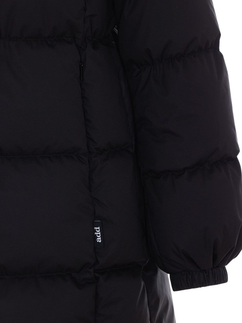 Add Knee-Length Black Quilted Puffer Coat With Removable Hood