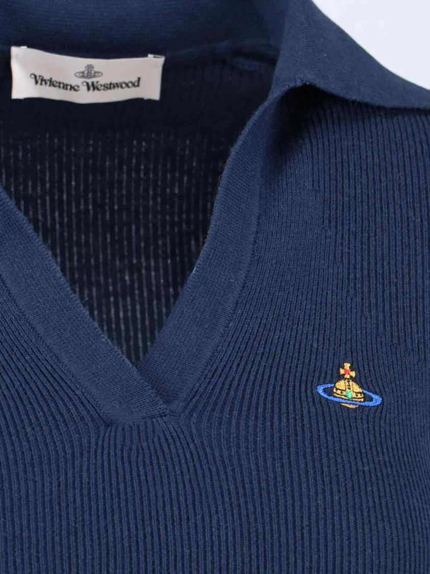 Vivienne Westwood Navy Marina Ribbed V-Neck Polo