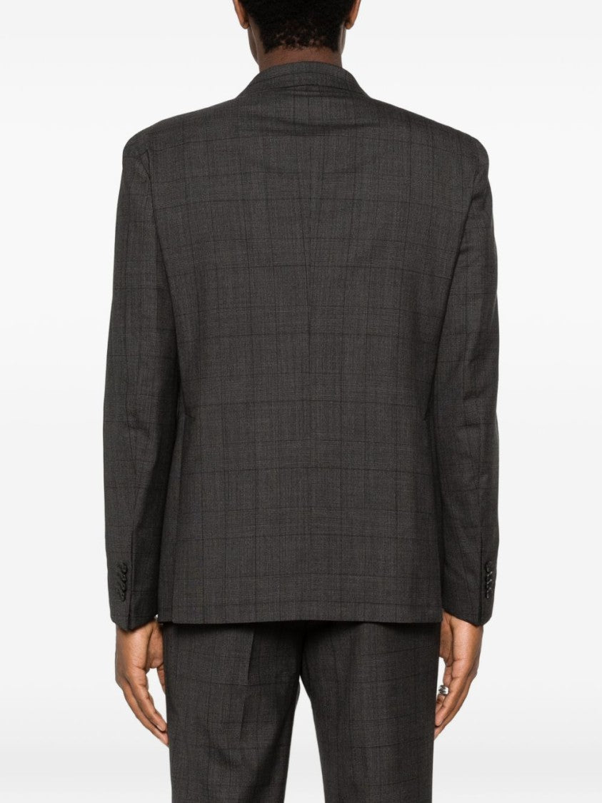 Tagliatore Double-Breasted Grey Check Pattern Blazer With Tailored Fit