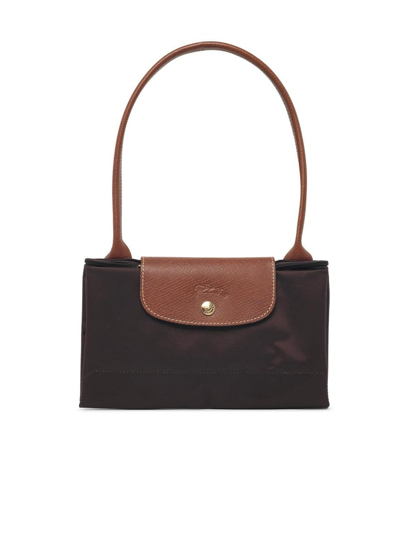 Longchamp Moka Nylon Shoulder Bag With Leather Flap And Double Handles